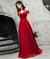 Burgundy satin long prom dress cute evening dress